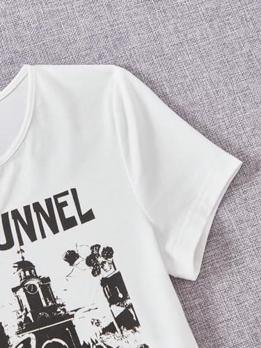 Image of OYOANGLE Girl's Graphic Print Notched Neck Short Sleeve T Shirt Slim Fit Cropped Tees
