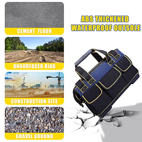 Tool Bag With Waterproof Molded Base Wide Mouth Tool Tote Multi-Pockets Soft Padded Handle And Adjustable Shoulder Strap Canvas Tool Bags For Men Women (Black And Camouflage 15 Inch) #TOP4