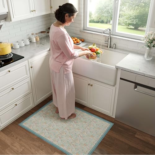 Tapete floral 2x3 azul lavable anti-deslizante miniatura 4