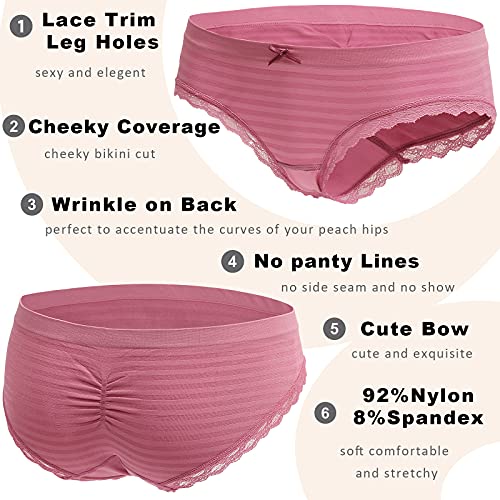 Cute Byte Cheeky Underwear For Women Sexy Bikini Panties Lace Stretch Seamless Low Rise Hipster Panty Breathable Soft Stripe 6 Pack #TOP3