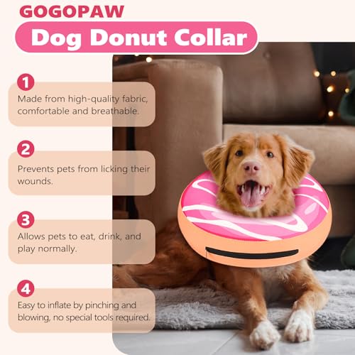 Image of Inflatable Dog Cone Collar to Stop Licking, Soft Neck Donut Collar After Surgery, Adjustable Recovery Cone for Small Medium Large Dogs (Donut,S)