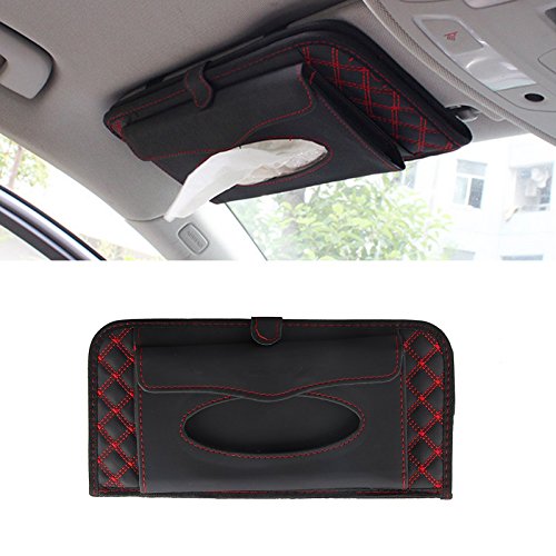 SunTrade Car Universal Sun Visor Organizer Pocket Storage Pouch,14 CD Visor Organizer,Car Sun Visor Tissue Bag (Style 2, Red)