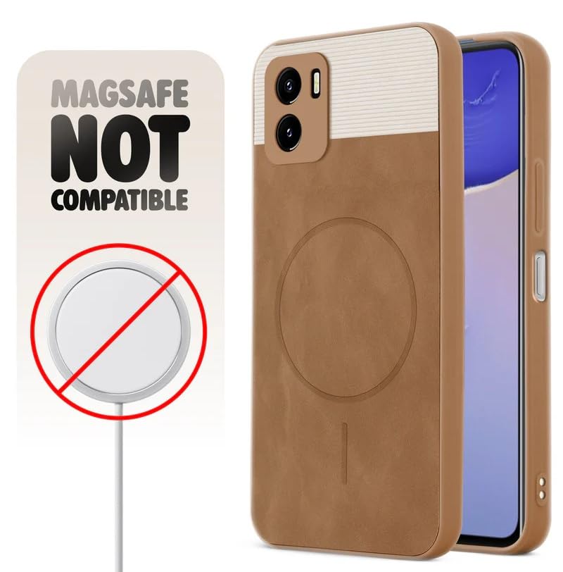 Image of Bintage CASE Mac Safe Design Hard Light Weight Back Case | Soft Border Camera Protect | Dual PU Leather Finish Back Cover Compatible for Vivo Y15c / VIVO Y15s - White & Brown