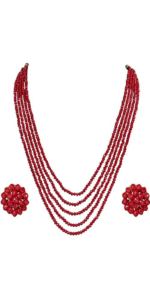Yash Gems Red Crystal Beads 5 Layer Multistrand Necklace Set for Women,Girl (B098KBGT9L) Amazon Price History, Amazon Price Tracker
