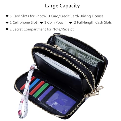 Image of XEYOU Double Zipper Long Clutch Wallet Cellphone Wallet for Women with Removable Wristlet Strap for Credit Card, Cash, Coin, Bill