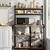 Amyove Bakers Rack with Power Outlet, Coffee Bar with Wire Drawer, Microwave Stand, Kitchen Buffet Table with Large Storage, 6-Tier Kitchen Storage Rack with Hutch for Dining, Living Room