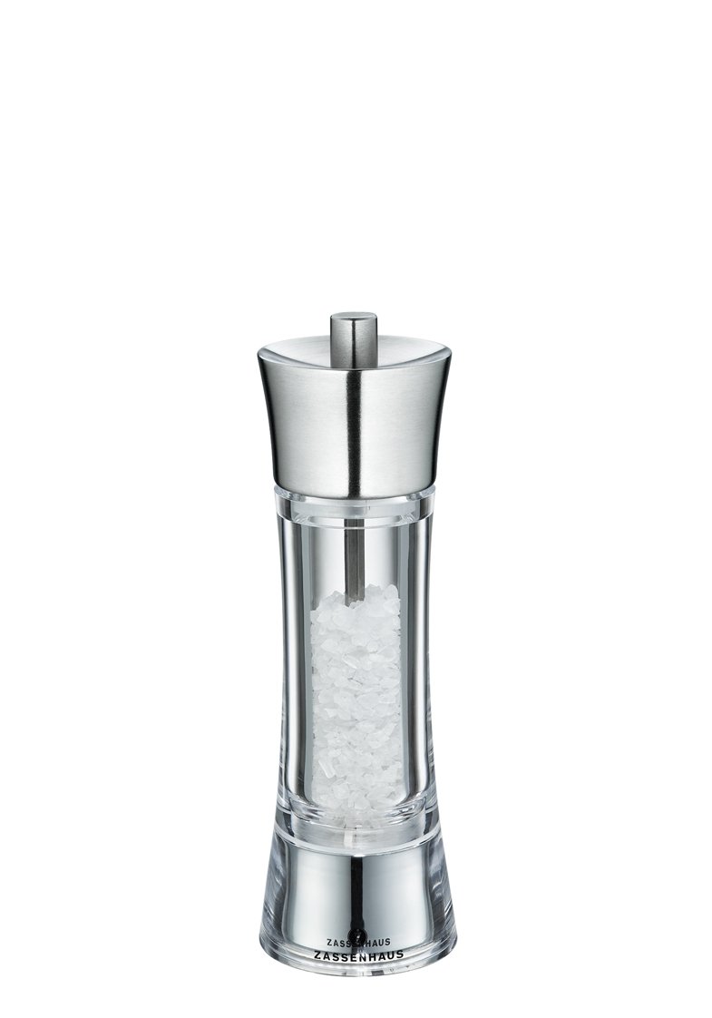 Zassenhaus Zestaw młynków do soli i pieprzu Aachen ze stali nierdzewnej/akrylu i podstawki (18 cm)