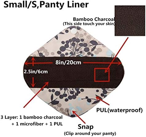 5 Small Panty Liners 1 Wet Bag Cloth Menstrual Pads Reusable Washable (Floral, S Panty Liners) - 4