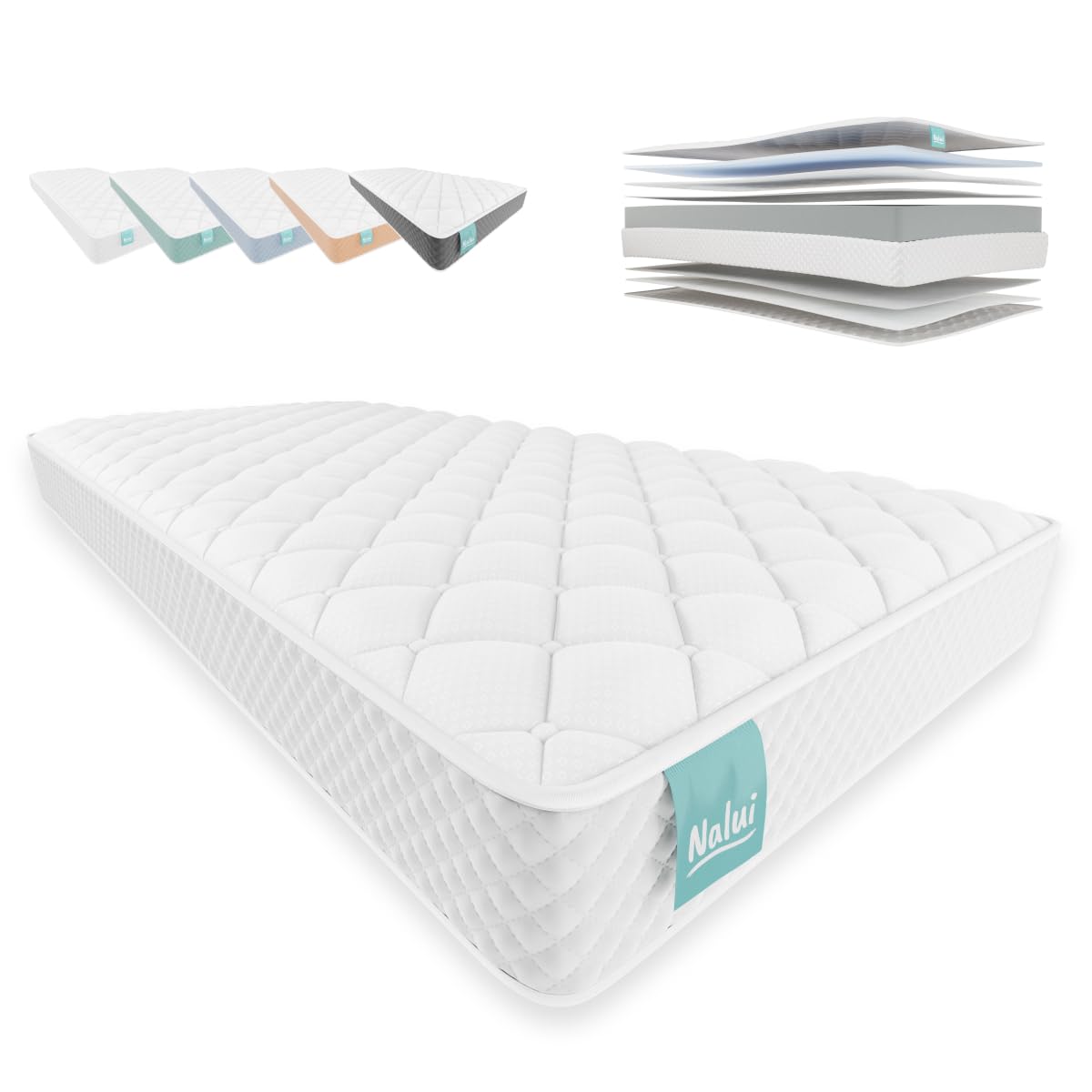 NALUI - Colchón Viscoelástico 90x180 One 15 con Firmeza Media y Grosor 15cm. Capa Viscoelástica Cloudfeel, Tejido Transpirable 3D Air Path y Multicapa 8 Airsoftpro. Fabricado en España, Blanco