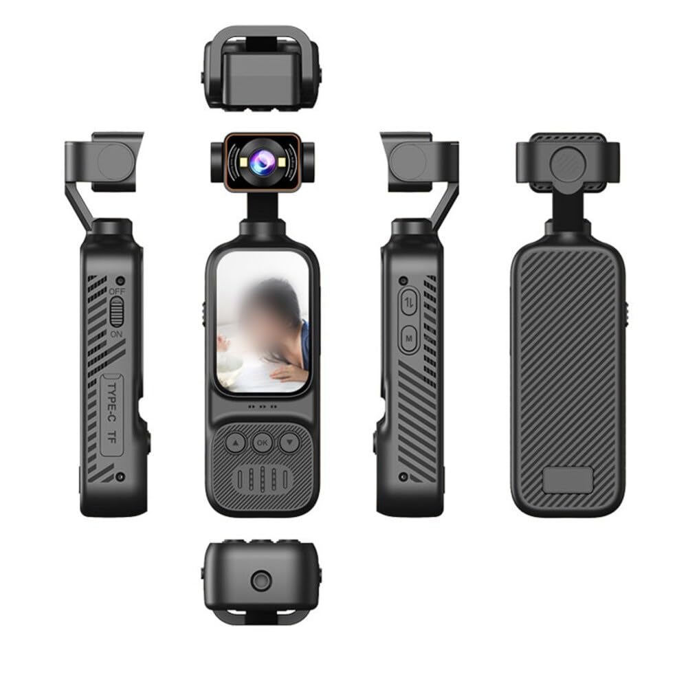 ZYWUOY Videocamera 2K Vlogging, Action Cam palmare con stabilizzazione intelligente, schermo girevole a 270° per viaggi e sport