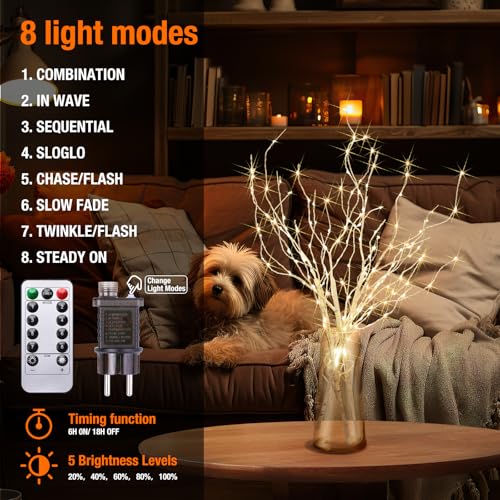 3er Set Lichterbaum 144 LEDs Lichterzweige 8 Modi DIY Baum Licht Zweigstelle Birke Warmweißes Zweiglicht mit Stecker Leuchtzweige für Christmas Weihnachtsdeko Erntedankfest Deko Wohnzimmer – Bild 3