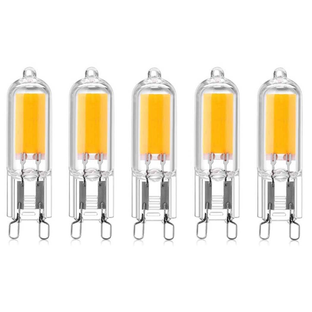 Aiwerttes Pack of 5 G9 LED Light Bulbs, 200 LM G9 LED Clear Glass Capsule Bulbs, 2W=25W Halogen Equivalent, 2700K Warm White, AC 220-240 V, for Chandelier Home Lighting Decoration