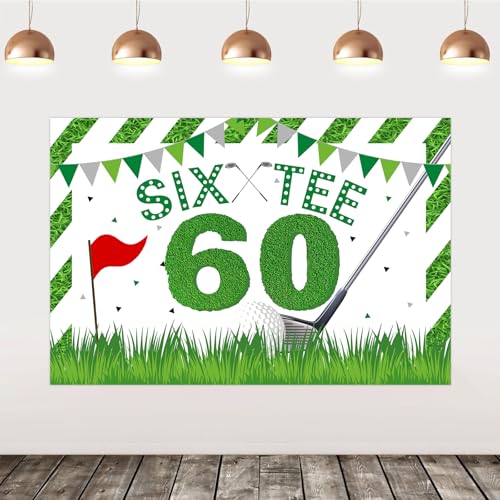 Kreat4Joy Golf 60Th Birthday Party Decorations Men, 5 X 3 Ft Six Tee Golf Party Backdrop Background Banner, Golf Themed Birthday Decor Men 60 Years Old Birthday Party Decorations Outdoor Indoor