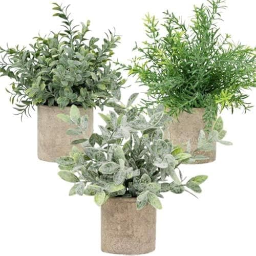 3-Pack Small Artificial Plants - Fake Desk Plant for Office, Business, or Home Decor, Lightweight & Durable, Compact Size and Variety (Eucalyptus, Rosemary, and Boxwood), Long-Lasting & Fade Resistant