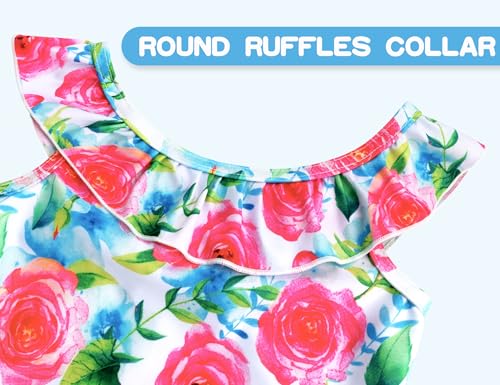 Image of Snowheart Girls Swimsuit One Piece Bathing Suit Kids Quick Dry Shoudler Ruffle Floral Swimwear for 3-12 Years Old