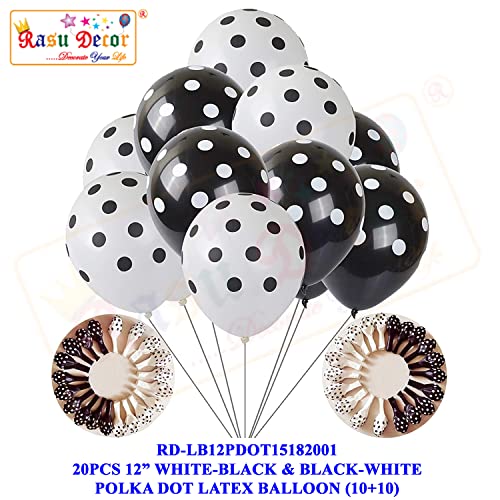 Image of RasuDecor 20 Pieces 12 inch Polka Dot Latex Balloon White-BlackDot and Black-WhiteDot Balloons (10+10), 12 Inch Latex Polka Dots Balloons for Kids Women Men Birthday Easter Engagement Wedding, Halloween Party Supplies Decor #RasuImpex (20Pcs 12 inchPolkaDotBlack /White)