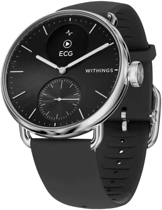 Withings ScanWatch 2, Heart Health Hybrid Smartwatch for Men & Women - ECG, SPO2, Temperature Monitoring, Sleep, Respiratory Health, Cycle Monitoring, 35 day Battery Life, iOS & Android, 38mm Black