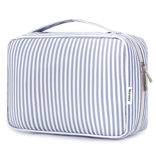 Narwey Kulturtasche Damen - Kulturtasche Zum Aufhängen, Kulturbeutel für Damen & Herren Kosmetiktasche - Waschtasche (Graublaue Streifen)