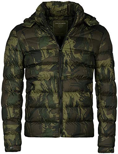 Young & Rich Herren Camouflage Stepp Winter Jacke mit Kapuze Tarn Militär Optik Look Warm gefüttert JK-455, Grösse:S, Farbe:Camouflage