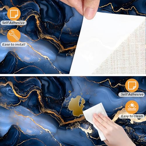 Image of Nuxovilar Navy Gold Marble Vein Wallpaper Peel Stick Vinyl 15.75x39.37