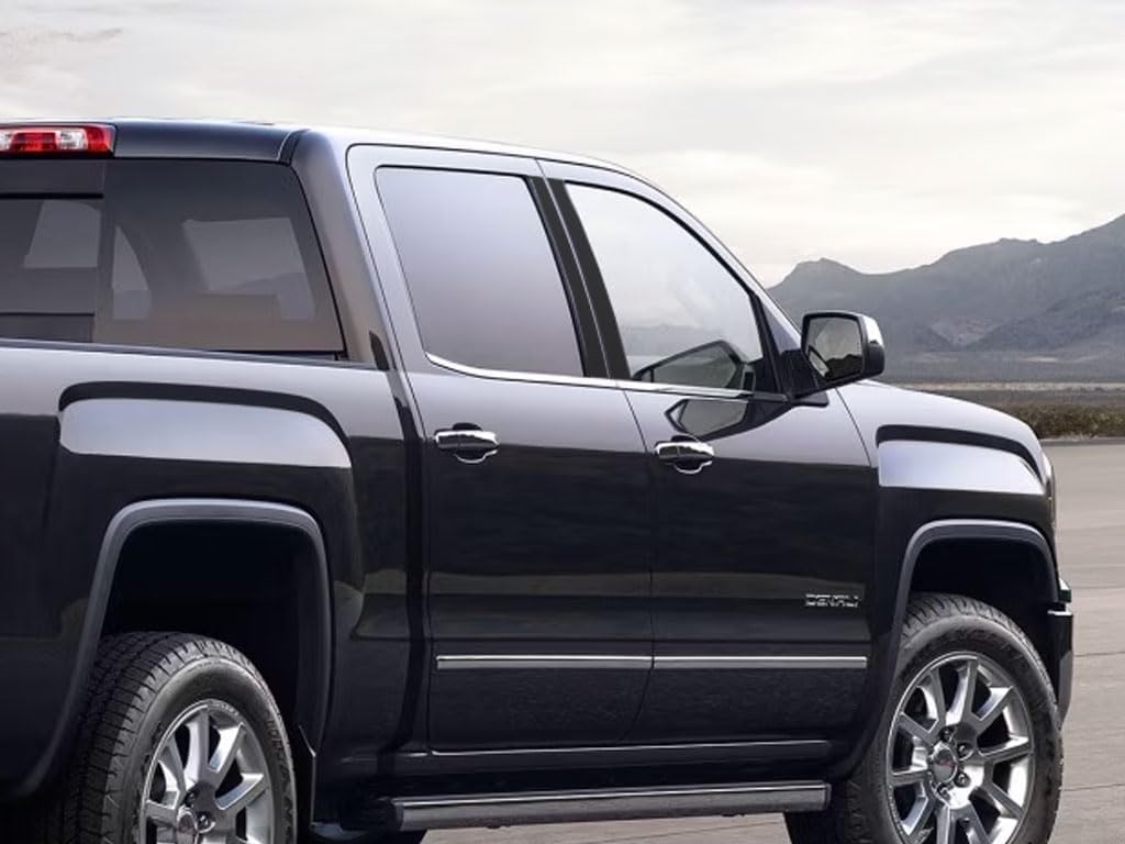 Rvinyl Pillar Post Pre Cut Window Trim Kits in Gloss Black Compatible with GMC Sierra 2014-2018 1500 Crew/Extended Cab - Adhesive Backs