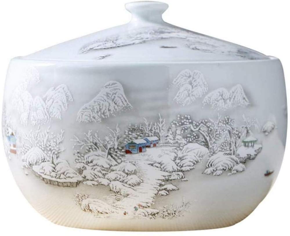 KAIXIN Kitchen Storage Tank with lid Grain Container Ceramic Pot Ceramic Rice Cylinder Rice Bucket, White-L