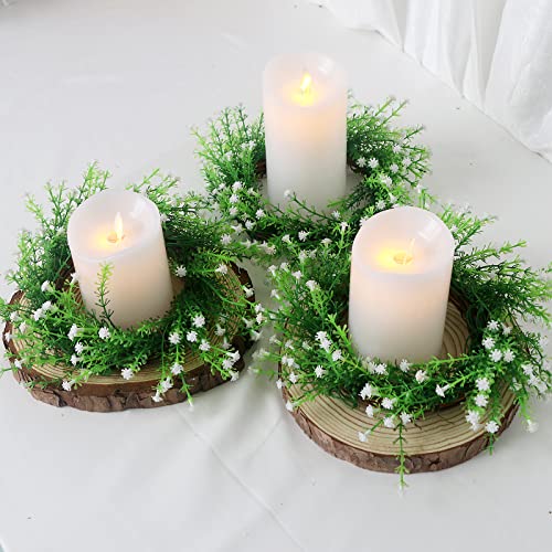 Acmee Set Of 3 Baby Breath Candle Rings Artificial Gypsophila Flower Wreaths Boho Floral Candle Rings For Pillar Wedding Farmhouse Centerpiece Home Decor #TOP5