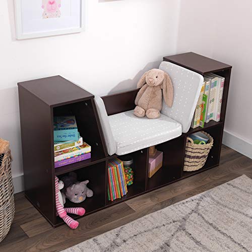 Kidkraft Wooden Bookcase With Reading Nook, Six Shelves And Gray Cushion - Espresso, Gift For Ages 3-8 46.46" X 15.16" X 5.04" #TOP6