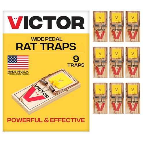 Victor M205-9 Wide Plastic Pedal Sustainably Sourced FSC Wood Humane Snap Rat Traps - 9 Wooden Traps
