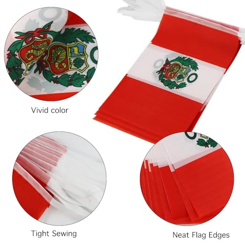 Image of Peru Flags Peruvian String Flag Banners for Patriotic Events Independence Day Sports Bars Inside Outside Decorations 33 Feet 30 Flags