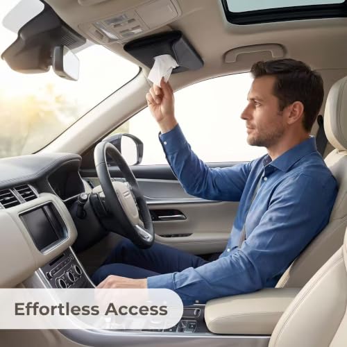 Image of Car Tissue Holder for Visor, Won't Block Vanity Mirror | Sits Flush on Most Visors,No Clips, No Visor Marks,Smooth One-Hand Tissue Access,Choose Your Own Tissuesps