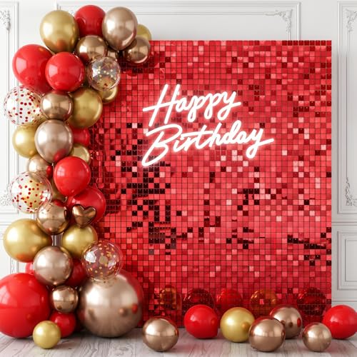 Red Shimmer Wall Backdrop 24 Square Sequin Glitter Panels for Party Wall Decorations Sparkle Photo Backdrop Panels for Party Wedding&Birthday Decoration Cover 4 x 6 Ft