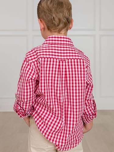 Image of RUGGEDBUTTS Boys Solid Cotton Long Sleeve Button Down Shirt with Button Tabs