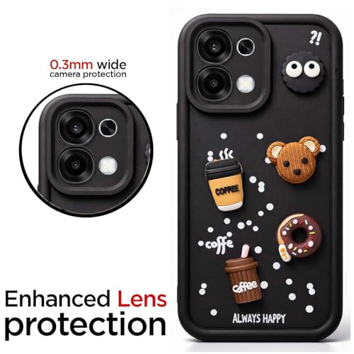 Image of Bintage CASE Cute Fun Taddy Cartoon 3D Ball Bear Milk Cake Coffee Silicon Case Full Body & Camera Protection Back Cover Compatible for Oppo F31 5G - Black