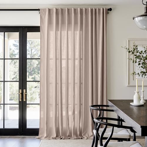 Image of jinchan Linen Curtains Light Filtering Back Tab 100x108 Inch 1 Panel Taupe