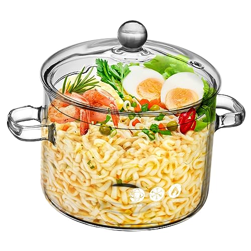 FELTECHELECTR Olla de Sopa de Vidrio Borosilicato Tapa Resistente al Calor para Cocción de Fideos y Verduras Utensilio de Cocina Práctico y Duradero