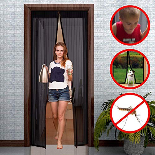 WISKEO Fliegengitter Mit Rahmen Ohne Bohren Magnet, Fliegenvorhang HäNde Frei, Moskitonetz Magnetischer, Verschiedene Größen, 5.9 - Schwarz 130x230cm