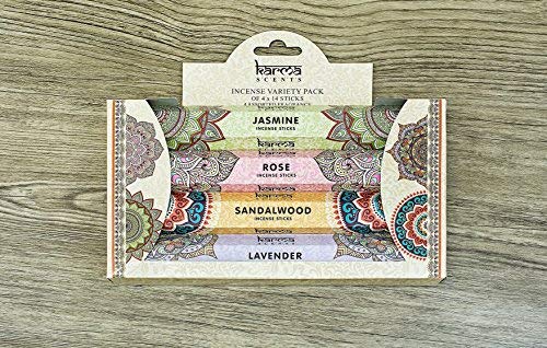 Premium Incense Sticks Sandalwood, Jasmine, Rose and Lavender Variety 56 Sticks Gift Pack with Sparkly Incense Burner