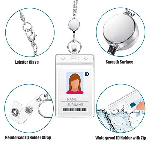 Lanyard With Id Holder Retractable Badge Reel Lanyards For Women Fashion Stainless Steel Necklace With Water Resistant Name Badge Holder Clip #TOP3