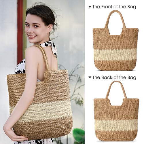 Image of Straw Beach Bags for Women - Summer Woven Tote Bag Shoulder Handbags, Large Beach Bag for Women for Holiday