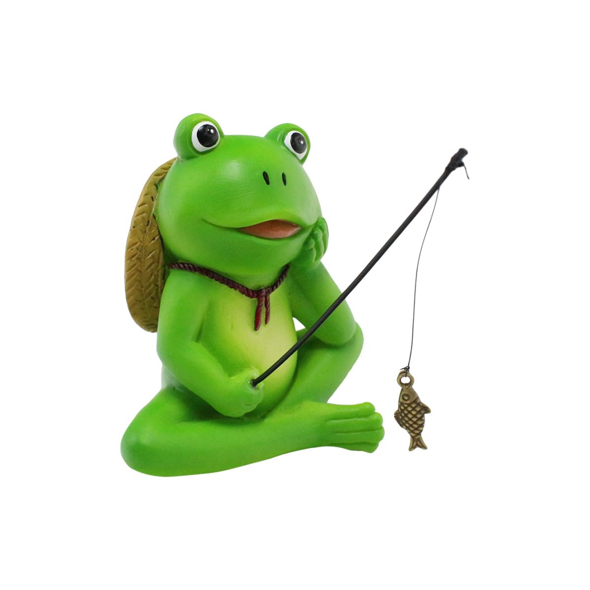 Fishing Frog Resin Statue, Cute Frog with Fishing Rod Garden Ornament for Pond Patio Decor, Weatherproof Amphibian Figurine for Yard Lawn Micro Landscape