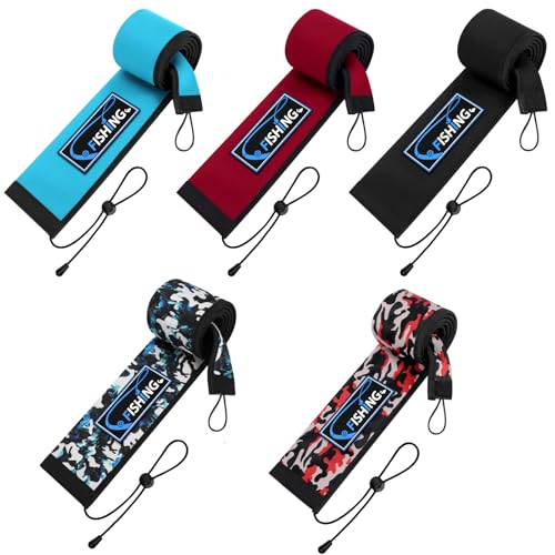 MONYES Neoprene Fishing Rod Sleeves for Casting Spinning Trolling Pole - Protective Cover Rod Sock with Hanging Loop & Lanyard- Floating Puncture Resistant Lightproof (58in 5P)