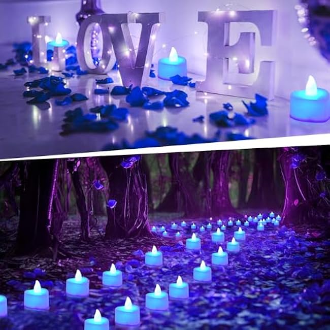 KOABY 2000pcs Artificial Rose Petals with 24pcs LED Tea Lights Kit, for Decor(2000pcs Blue Artificial Rose Petals + 24pcs Blue Lights)