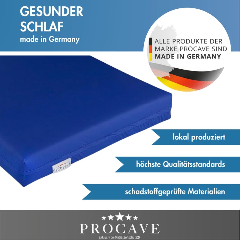 PROCAVE - Coprimaterasso Impermeabile in Blu, Traspirante e Lavabile, 80 x 190 cm, per Materasso Altezza 22 cm, Made in Germany