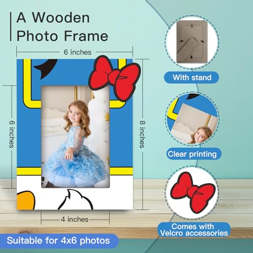 4x6 Blue & White Wooden Picture Bow Frame With A Stand, Cartoon Theme Vertical Photo Frame For Boy & Girls, Birthday party,Holiday Gifts,Home Decorations & Gifts - A01 - Image 3
