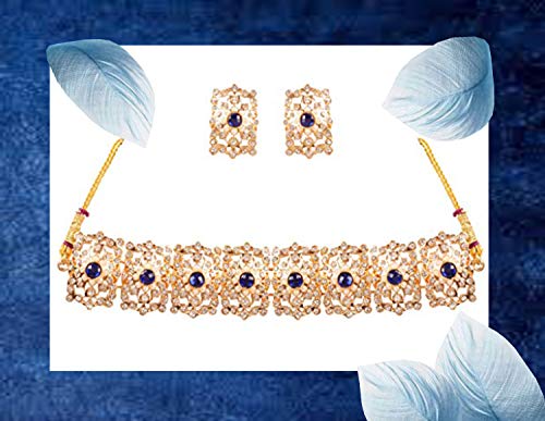 Image of Touchstone Mughal Jali Collection Gold Tone Indian Mughal Bollywood White Diamante Jewelry Choker Set for Women