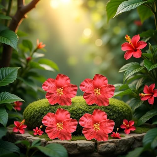 Pinzas para cabello flores hawaianas rojas 8 cm pack 4 miniatura 5
