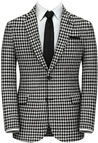 Premium Mens Slim Fit Houndstooth Plaid Dogstooth Tuxedo Prom Wedding Party Groom Jacket Suits2