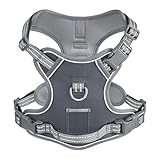 Non Pulling Dog Harness for Medium Dogs, Adjustable Reflective Harness Vest with Handle, for Working Training Hiking Walking, Escape Proof Gray Pet Vest for M Sized Dog