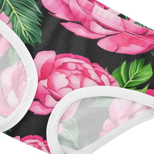 Pink Peony Floral Green Leaves Black Cute Panties Girl Toddler Girls Underwear Cotton Fancy Briefs Girls Undies 2t4